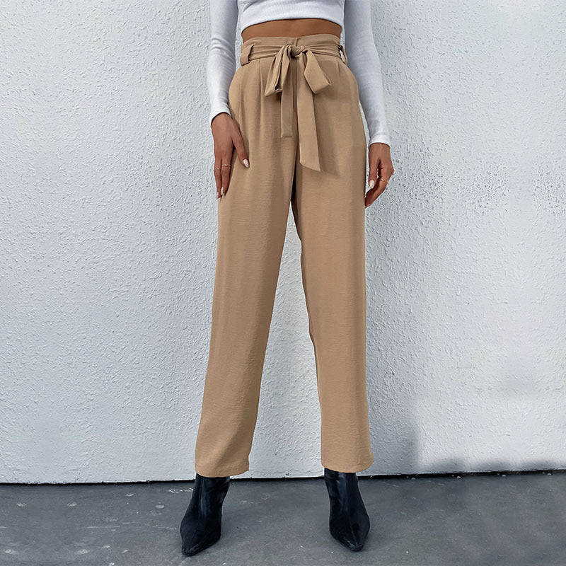 Damen Hochtaillierte Hosen mit Bindegürtel Nord Taschen