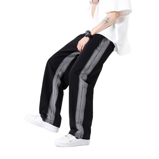 Herren Oversize Trainingshose mit kontrastseitigem Panel, Tunnelzug & geradem Bein Nord Taschen