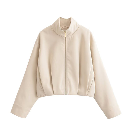 Damen Kurze Boxy-Jacke mit Stehkragen und sichtbarem Metallreißverschluss Nord Taschen