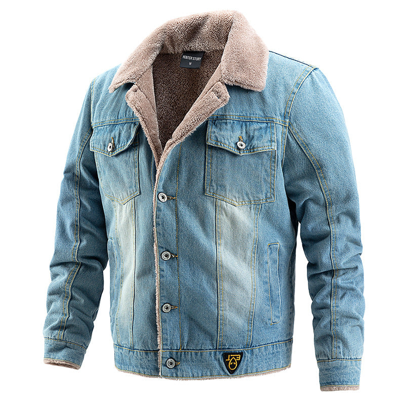 Herren Jeansjacke mit Teddyfutter und Vintage-Waschung Nord Taschen