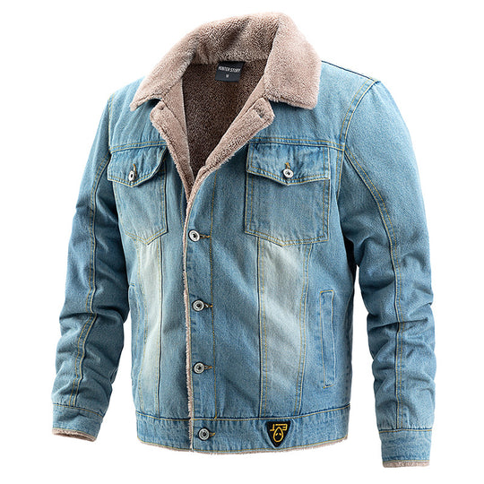 Herren Jeansjacke mit Teddyfutter und Vintage-Waschung Nord Taschen