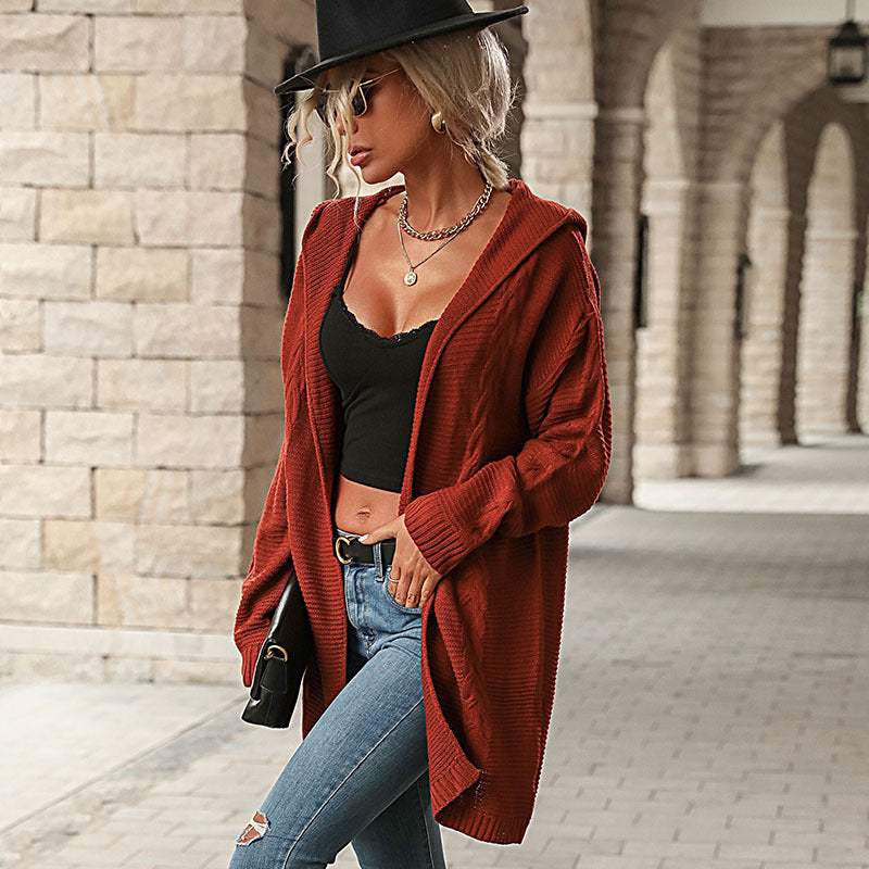 Damen Oversize-Strickcardigan mit Kapuze und Eingrifftaschen Nord Taschen