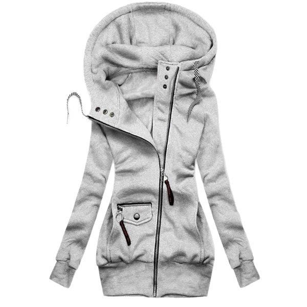 Damen Lange Kapuzenjacke mit asymmetrischem Reißverschluss und Zip‑Tasche Nord Taschen