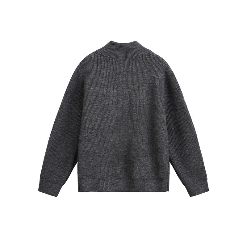 Unisex Grobstrick-Pullover mit halbem Reißverschluss und Stehkragen Nord Taschen