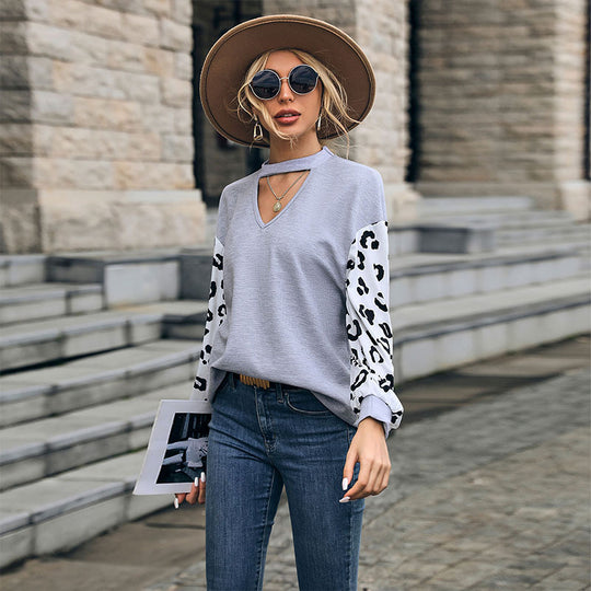 Damen Lässiger Pullover mit Leopardenärmel Nord Taschen
