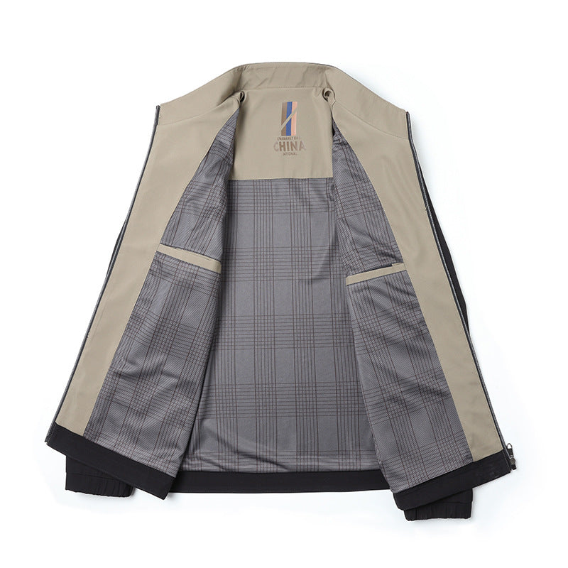 Herren leichte Harringtonjacke mit Stehkragen, Reißverschlusstaschen und kariertem Innenfutter Nord Taschen