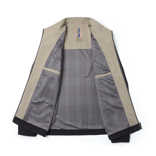 Herren leichte Harringtonjacke mit Stehkragen, Reißverschlusstaschen und kariertem Innenfutter Nord Taschen