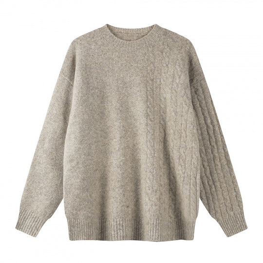 Unisex Oversize Feinstrickpullover mit Zopfmuster-Detail und Rundhalsausschnitt Nord Taschen