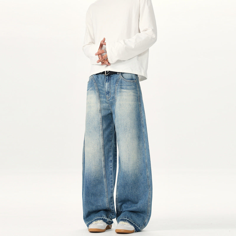 Herren Extraweite Vintage-Denim-Jeans mit Palazzoschnitt und vertikaler Nahtführung Nord Taschen