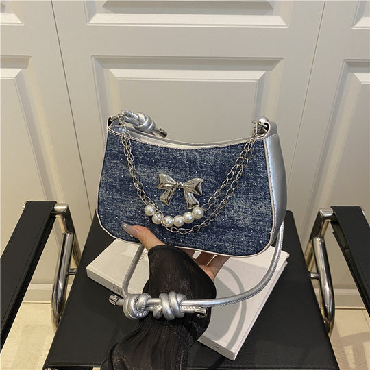 Damen Umhängetasche mit eleganter Perlenverzierung und schimmerndem Kettenakzent Nord Taschen
