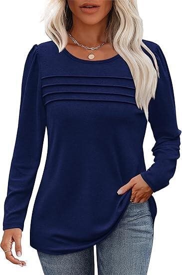 Damen Feines Langarmshirt mit Rundhalsausschnitt, dekorativen Kellerfalten und leicht taillierter A‑Linie Nord Taschen