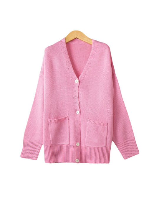 Damen Feiner Oversize-Strickcardigan mit V-Ausschnitt, Knopfleiste und aufgesetzten Eingrifftaschen Nord Taschen