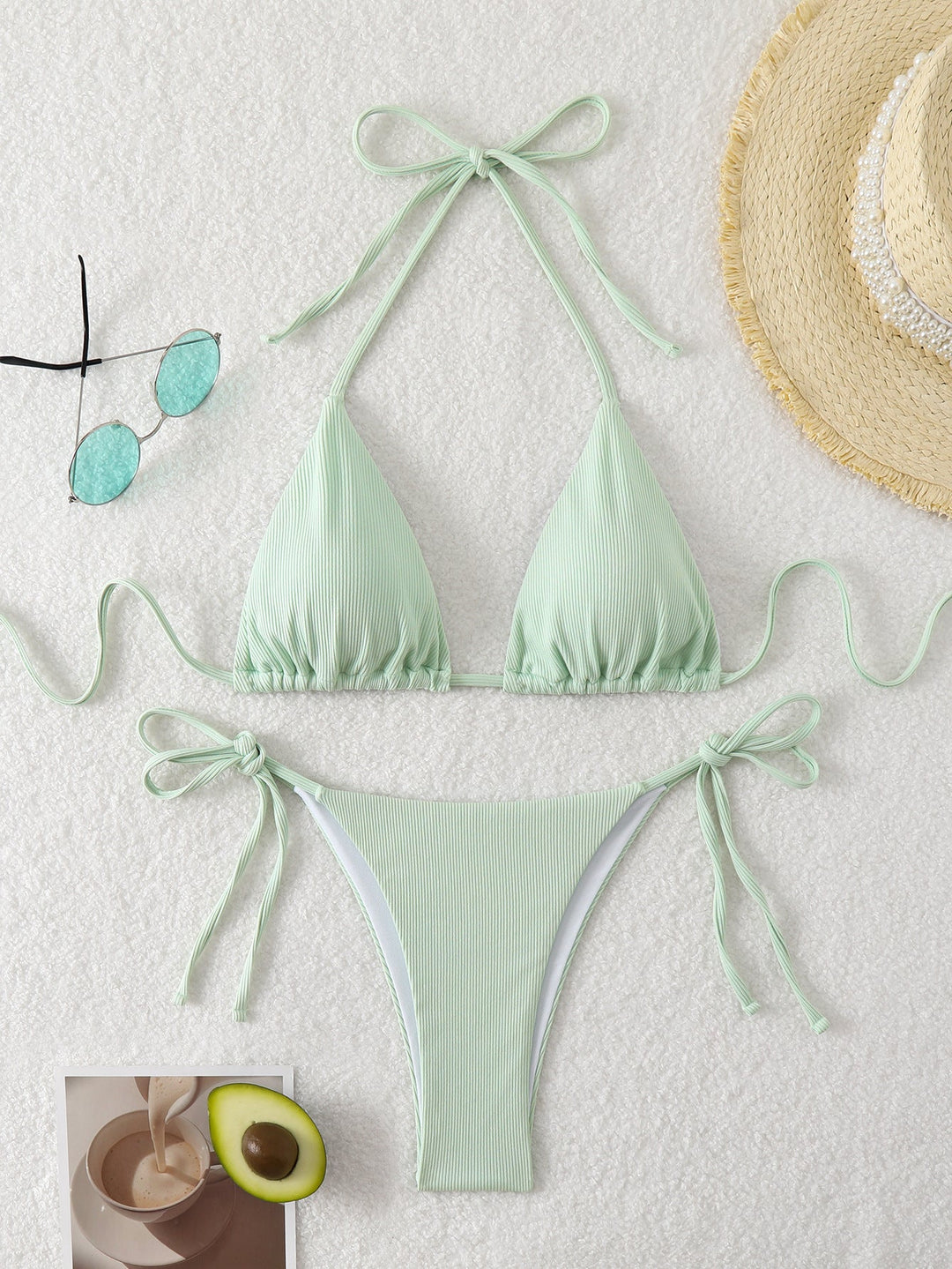 Damen Triangel-Bikini mit verstellbaren Riemen und raffinierten Details