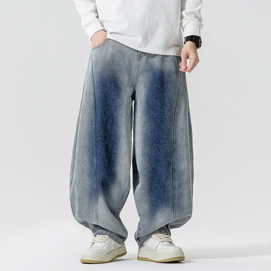 Herren Weite Paneel‑Denimhose mit Ballonbeinen und tiefem Schritt Nord Taschen