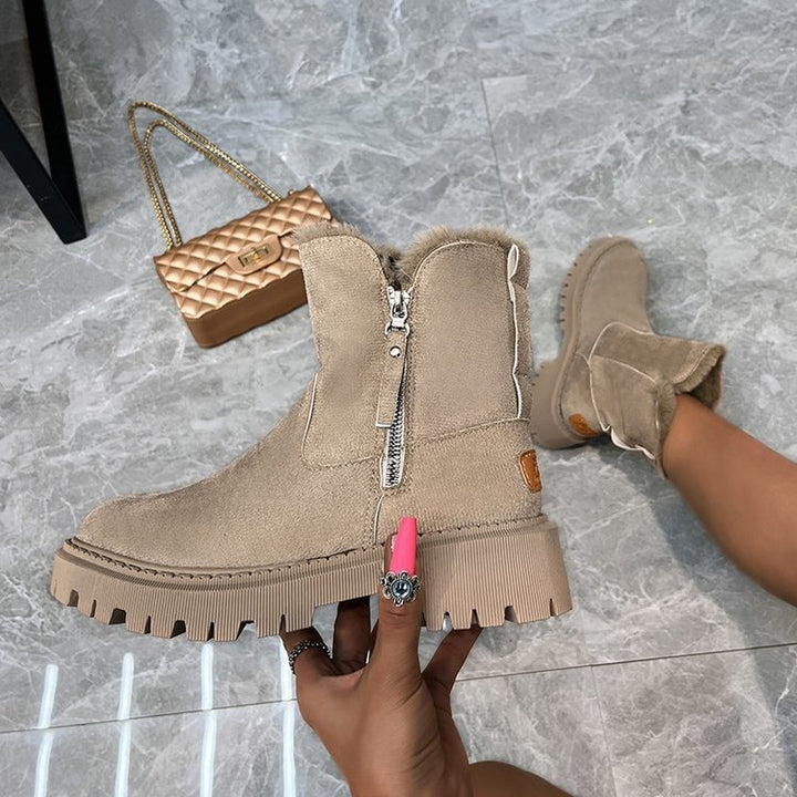Damen  gefütterte Kurzstiefel aus Veloursoptik mit Teddy-Futter und seitlichem Reißverschluss Nord Taschen