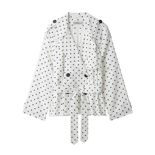 Damen Kurz geschnittener Trenchcoat mit Bindegürtel, Doppelreihe und Polka-Dot-Print Nord Taschen
