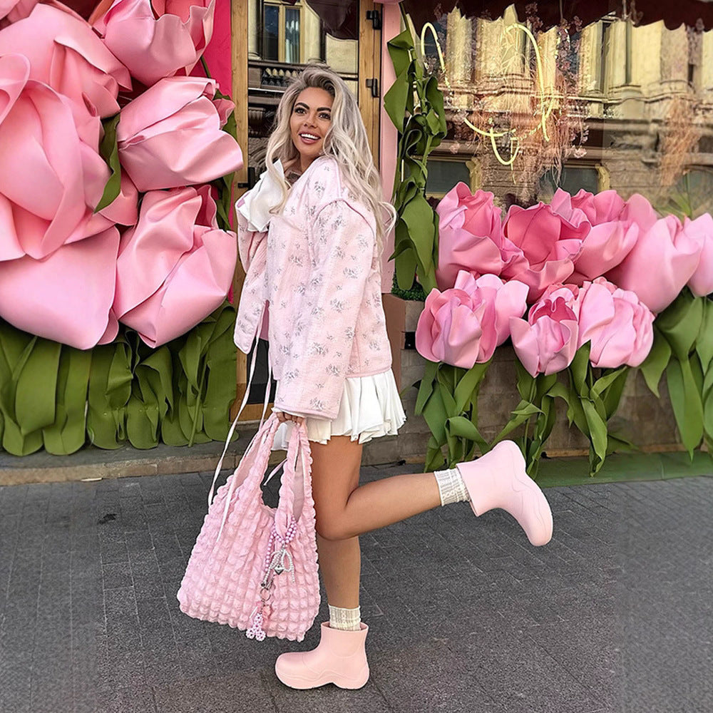 Damen gesteppte Blousonjacke mit floraler Bestickung und Kimonoschnitt Nord Taschen