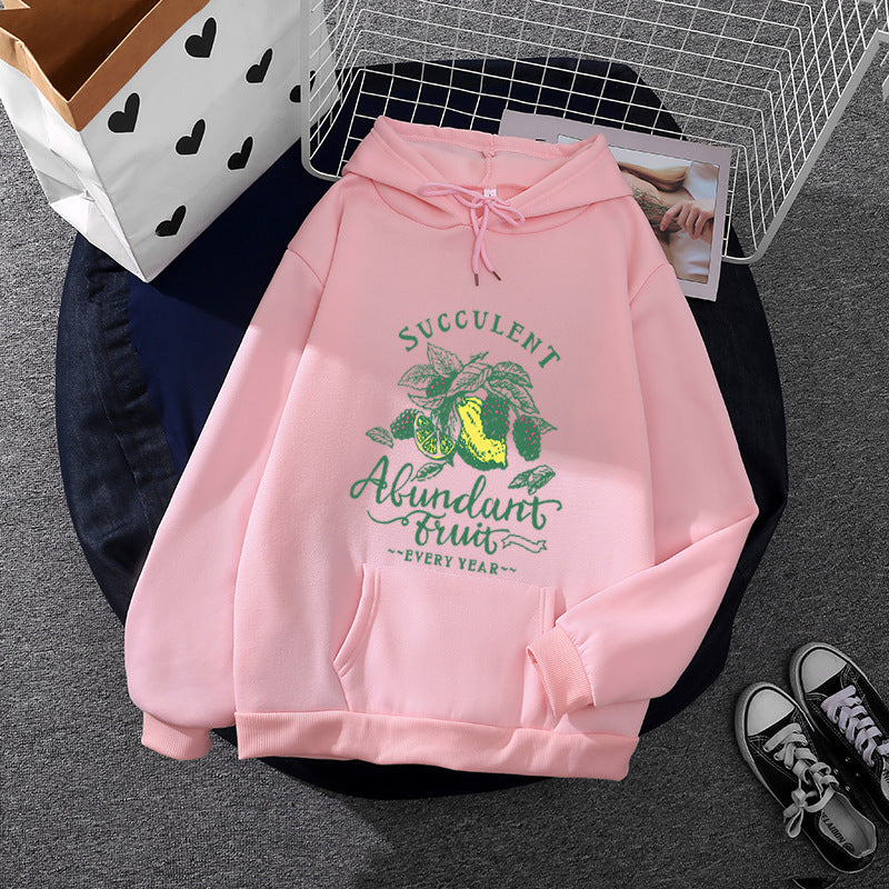 Damen nan Kapuzenpullover im Relaxed-Fit mit botanischer Frucht-Illustration und Kängurutasche Nord Taschen