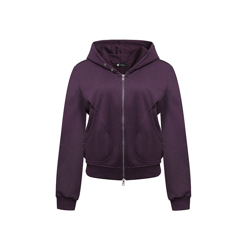 Damen Kurze taillierte Kapuzen-Sweatjacke mit Zwei-Wege-Reißverschluss und Eingrifftaschen Nord Taschen