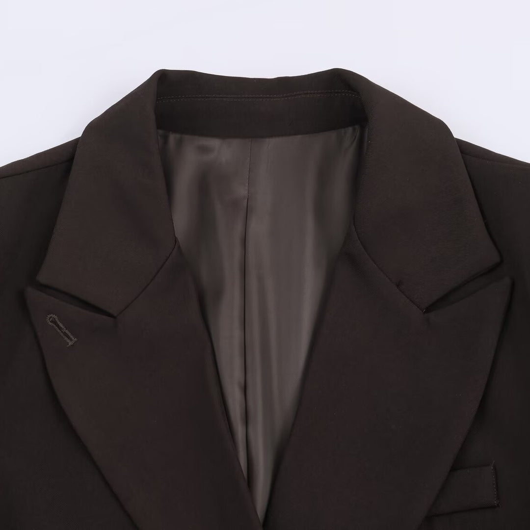 Damen Taillierter Longline-Blazer mit fallendem Revers und Ein-Knopf-Verschluss Nord Taschen