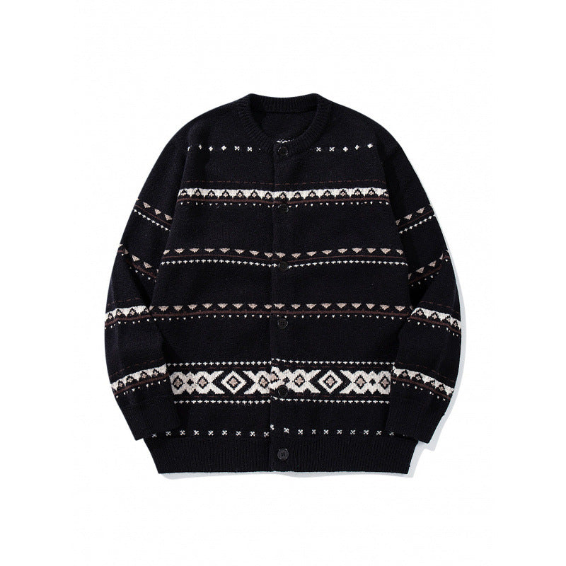 Unisex Jacquard‑Strickcardigan im Boxy‑Cut mit Rundhals und Knopfleiste Nord Taschen