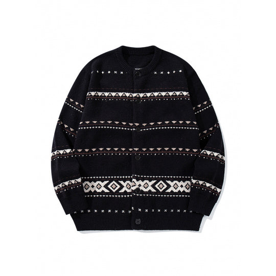 Unisex Jacquard‑Strickcardigan im Boxy‑Cut mit Rundhals und Knopfleiste Nord Taschen