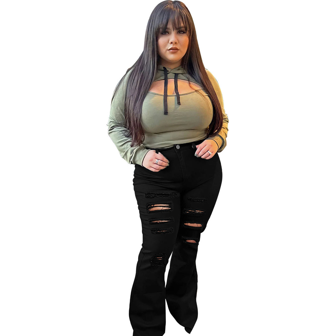 Damen Hochgeschnittene Schlagjeans mit auffälligen Horizontalrissen und Sculpting-Schnitt Nord Taschen