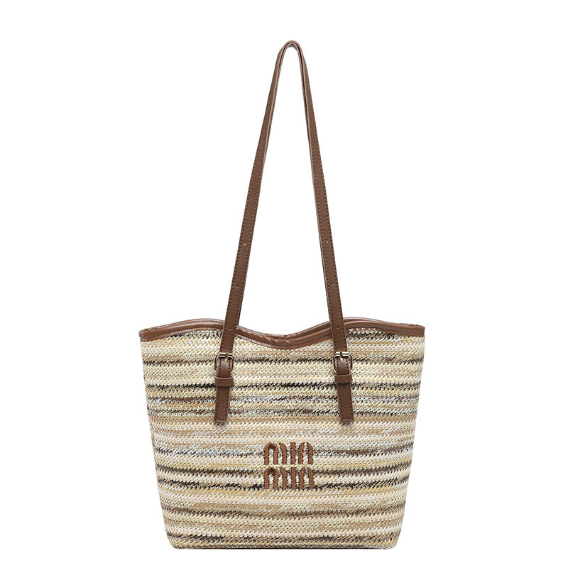 Damen Strandtasche mit bunten Streifen und Pompon Nord Taschen