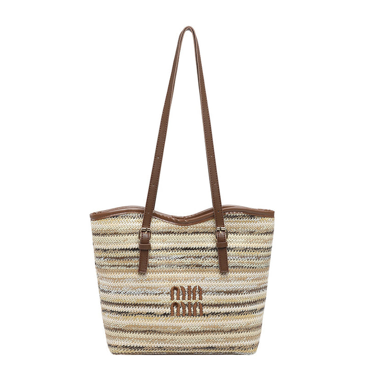 Damen Strandtasche mit bunten Streifen und Pompon Nord Taschen