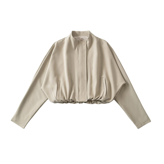 Damen Cropped Cape-Blouson mit Stehkragen, verdeckter Leiste und elastischem Saum Nord Taschen