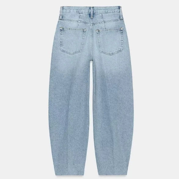 Damen Hochtaillierte Baggy-Jeans mit weitem Bein und klassischer Taschenlösung Nord Taschen