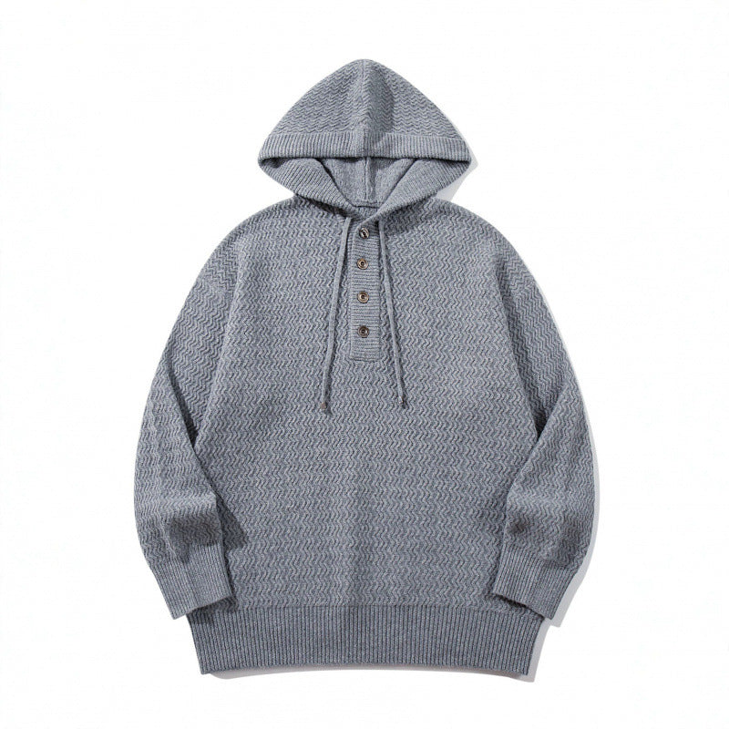 Unisex Strukturstrick-Hoodie mit halber Knopfleiste und Tunnelzugkapuze Nord Taschen