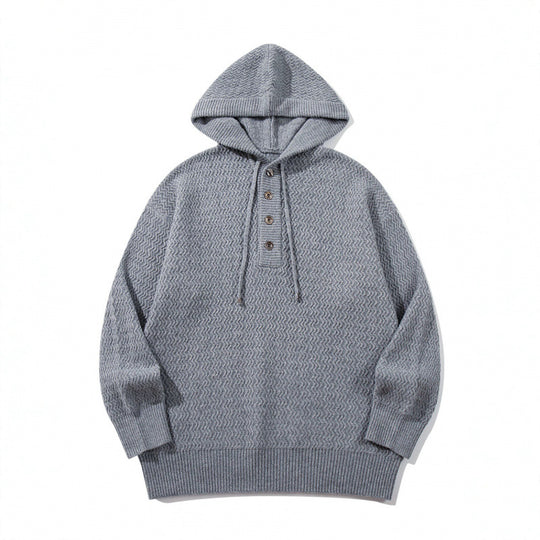 Unisex Strukturstrick-Hoodie mit halber Knopfleiste und Tunnelzugkapuze Nord Taschen