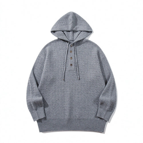 Unisex Strukturstrick-Hoodie mit halber Knopfleiste und Tunnelzugkapuze Nord Taschen