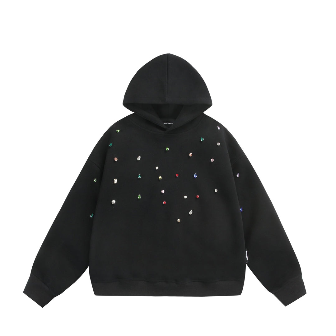 Damen Oversize-Kapuzenpullover mit Strassapplikationen und Relaxed-Schnitt Nord Taschen