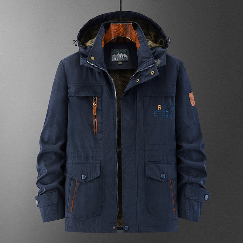 Herren Technische Feldjacke mit Kapuze, Multifunktionstaschen und atmungsaktivem Meshfutter Nord Taschen