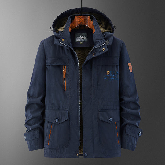Herren Technische Feldjacke mit Kapuze, Multifunktionstaschen und atmungsaktivem Meshfutter Nord Taschen