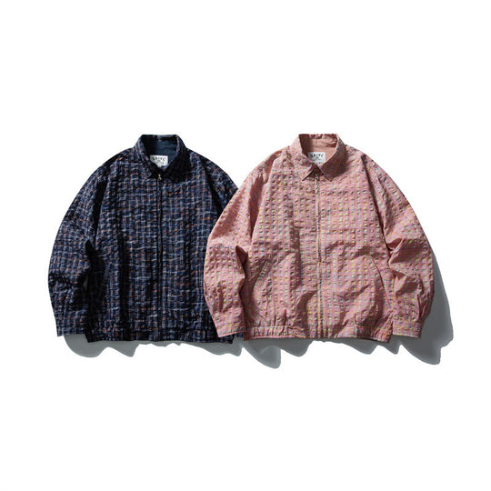 Herren Karierte Harrington‑Jacke mit Reißverschluss, Hemdkragen und elastischem Saum Nord Taschen