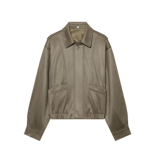 Damen Cropped Blousonjacke in Veloursoptik mit Hemdkragen, Pattentaschen und taillierendem Gummizug Nord Taschen