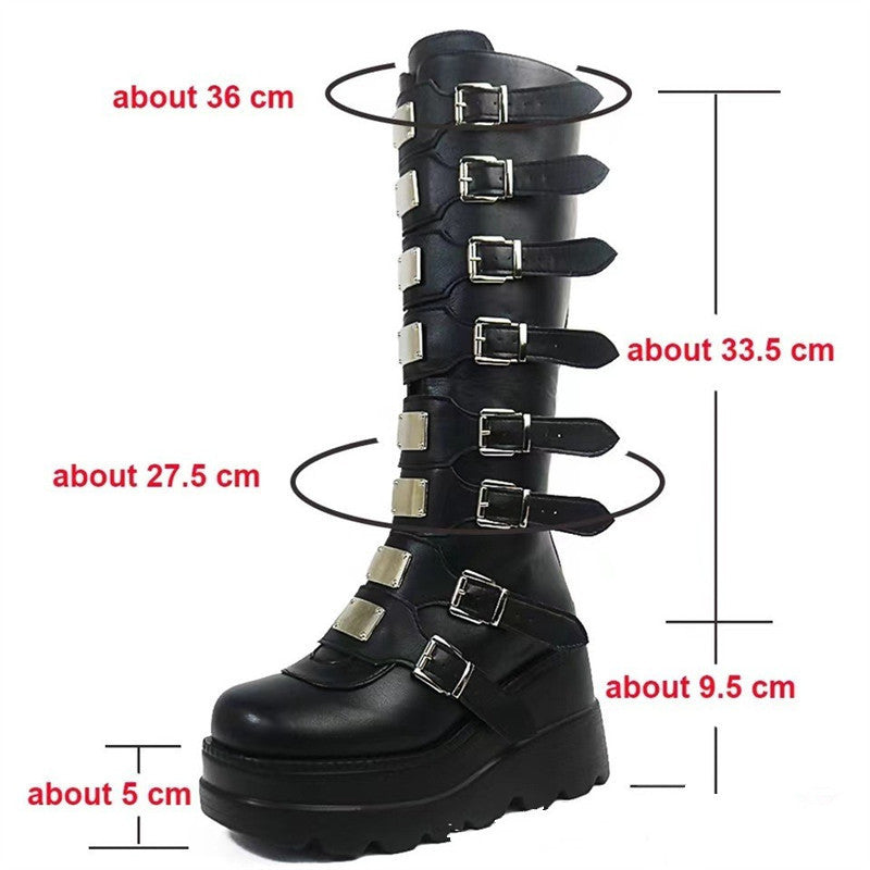 Damen Plattform Stiefel mit modischem Schnallen-Design und stabiler Sohle