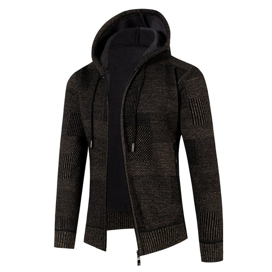 Herren Strukturierter Strick-Zip-Hoodie mit gefütterter Kapuze und grafischem Patchmuster Nord Taschen