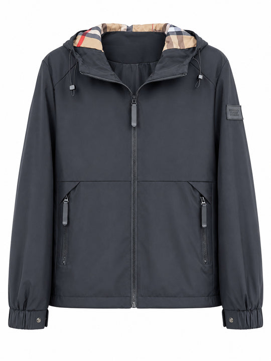 Herren leichte winddichte Softshell‑Kapuzenjacke mit kariert gefütterter Kapuze Nord Taschen