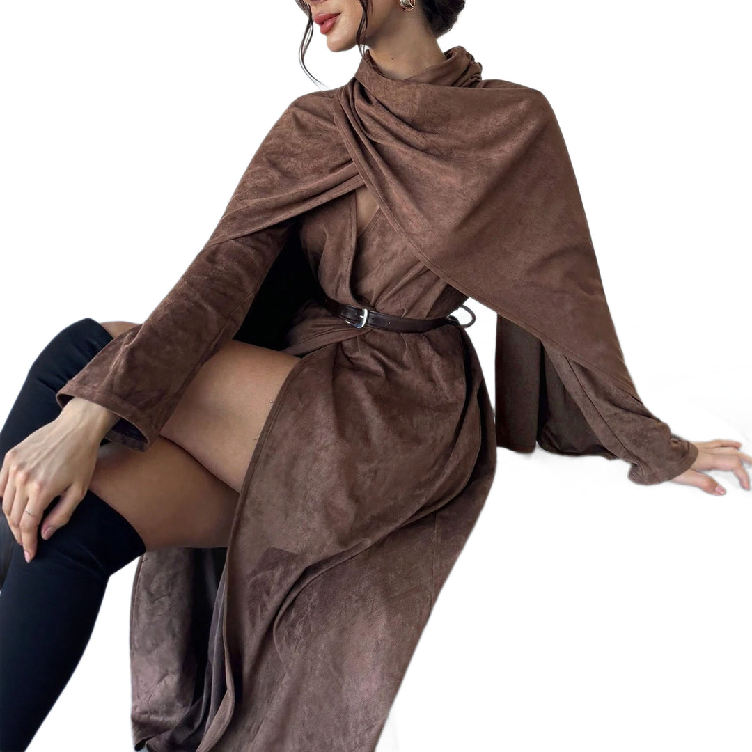 Damen Mantel mit Cape-Overlay und Wickelkragen aus Velourslederoptik Nord Taschen