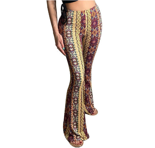 Damen Boho-florale hochgeschnittene Schlaghose aus Stretch-Jersey Nord Taschen