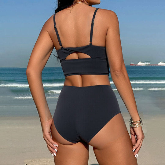 Damen Hochgeschnittener Bikini mit raffiniertem Oberteil und elastischem Bund