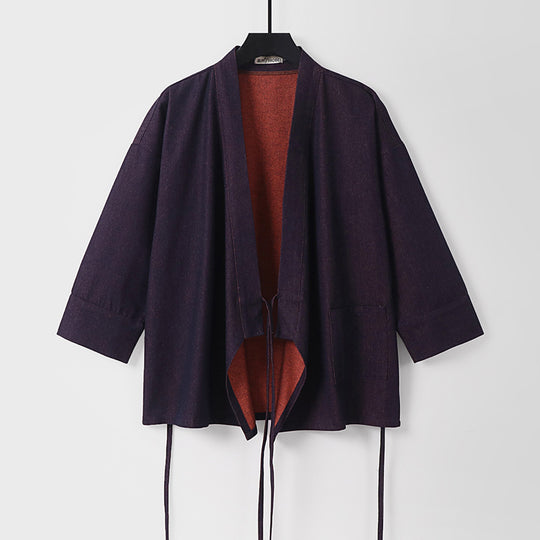 Damen Leichte zweifarbige Kimono-Jacke mit Bindebändern und kontrastiertem Innenfutter Nord Taschen