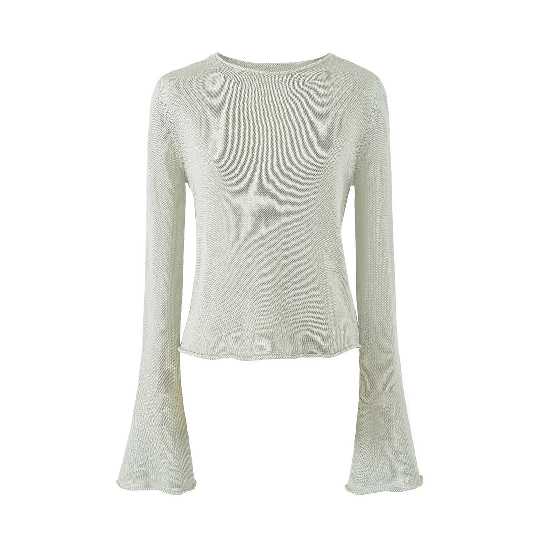 Damen Leichtes Feinstrick-Longsleeve mit ausgestellten Trompetenärmeln Nord Taschen