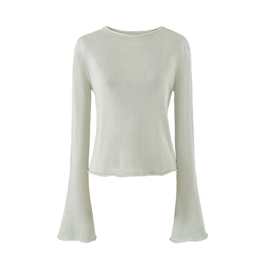 Damen Leichtes Feinstrick-Longsleeve mit ausgestellten Trompetenärmeln Nord Taschen