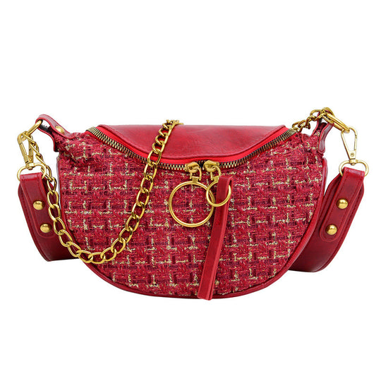 Damen modische Umhängertasche im Tweed-Look mit goldenen Akzenten Nord Taschen