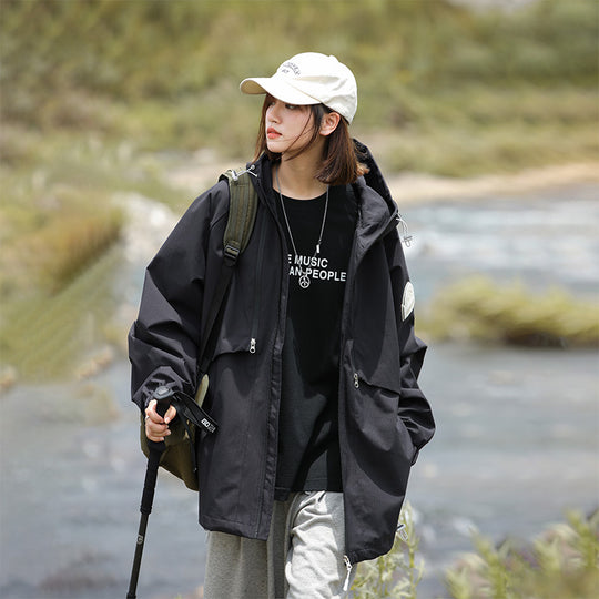 Damen Leichte Wasserabweisende Oversized Funktions-Outdoorjacke mit Kapuze Nord Taschen